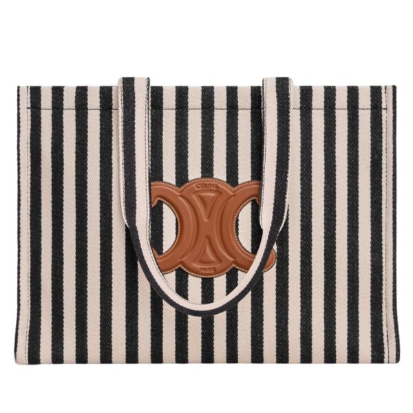 CELINE LARGE CABAS THAIS IN STRIPED TEXTILE AND CALFSKIN