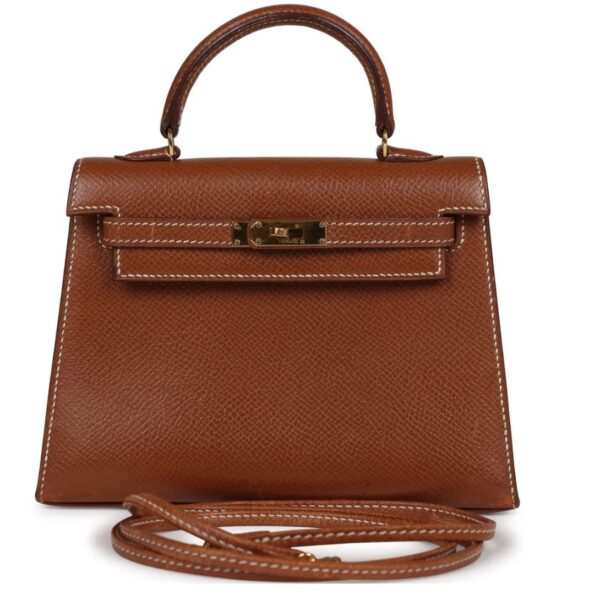VINTAGE HERMÈS MICRO KELLY SELLIER 15 GOLD COURCHEVEL GOLD HARDWARE