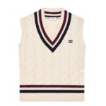 CELINE TRIOMPHE V NECK CABLE KNIT IN CASHMERE