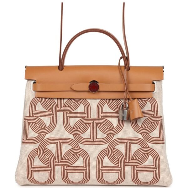 HERMÈS HERBAG ZIP PM 31 CIRCUIT 24 ECRU TOILE H CANVAS AND NATUREL SABLE HUNTER LACQUERED PALLADIUM HARDWARE