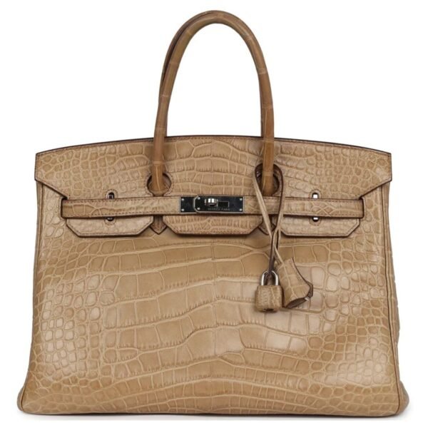 PRE-OWNED HERMÈS BIRKIN 35 POUSSIERE MATTE ALLIGATOR PALLADIUM HARDWARE