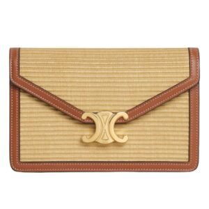 CELINE WALLET ON CHAIN MARGO IN RAFFIA EFFECT TEXTILE AND CALFSKIN