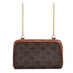 CELINE CLUTCH WITH CHAIN IN TRIOMPHE CANVAS AND LAMBSKIN TAN