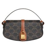 CELINE CLUTCH ON STRAP TABOU IN TRIOMPHE CANVAS AND CALFSKIN TAN