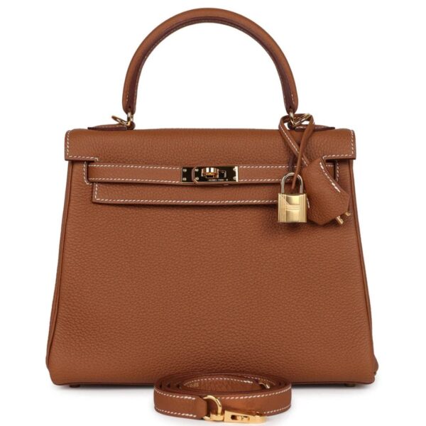 PRE-OWNED HERMÈS KELLY RETOURNE 25 GOLD TOGO GOLD HARDWARE