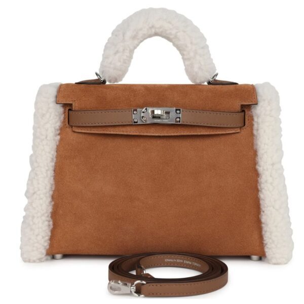 HERMÈS TEDDY KELLY 20 CHAMOIS SHEARLING AND SWIFT PALLADIUM HARDWARE