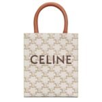 CELINE MINI VERTICAL CABAS IN TRIOMPHE CANVAS WITH PRINT WHITE