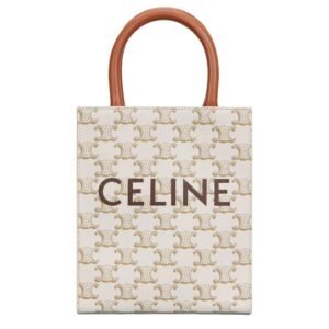 CELINE MINI VERTICAL CABAS IN TRIOMPHE CANVAS WITH PRINT WHITE