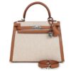HERMÈS KELLY SELLIER 25 GOLD SWIFT AND ECRU TOILE PALLADIUM HARDWARE