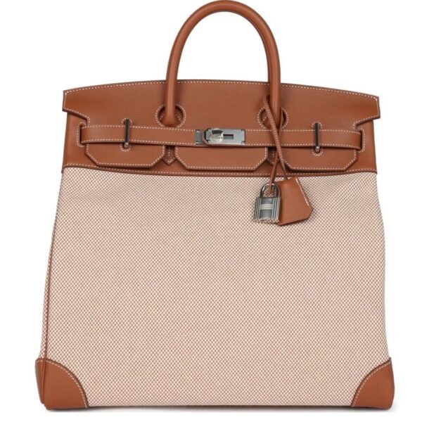 HERMÈS BIRKIN HAC 40 GOLD EVERCOLOR AND ECRU TOILE PALLADIUM HARDWARE