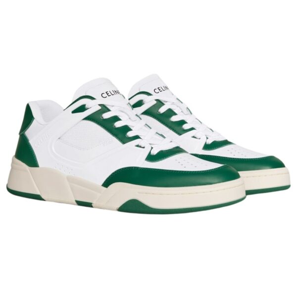 CELINE TRAINER CT 09 LOW LACE UP SNEAKER IN CALFSKIN AND MESH OPTIC WHITE-GREEN - Image 5