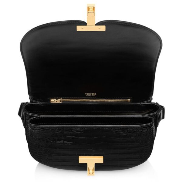 TOM FORD SHINY STAMPED CROCODILE LEATHER WALLIS CROSSBODY BAG BLACK - Image 6