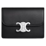 CELINE CARD HOLDER WITH FLAP TRIOMPHE IN SHINY CALFSKIN BLACK