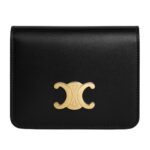 CELINE TRIOMPHE COMPACT WALLET IN SHINY CALFSKIN BLACK
