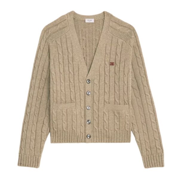CELINE TRIOMPHE CARDIGAN IN CABLE KNIT CASHMERE CREAM - Image 4