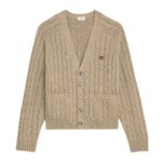 CELINE TRIOMPHE CARDIGAN IN CABLE KNIT CASHMERE LIGHT TAUPE