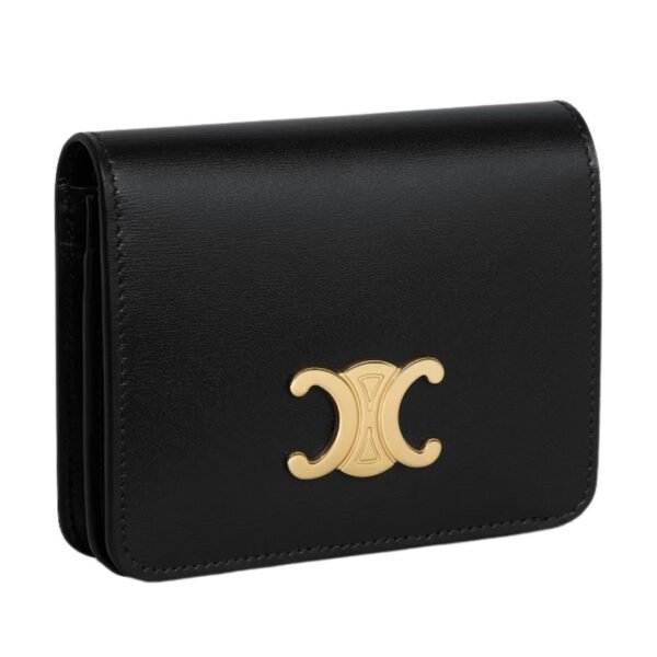 CELINE TRIOMPHE COMPACT WALLET IN SHINY CALFSKIN BLACK - Image 7
