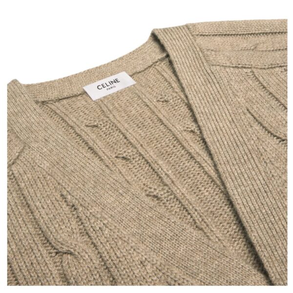CELINE TRIOMPHE CARDIGAN IN CABLE KNIT CASHMERE LIGHT TAUPE - Image 6