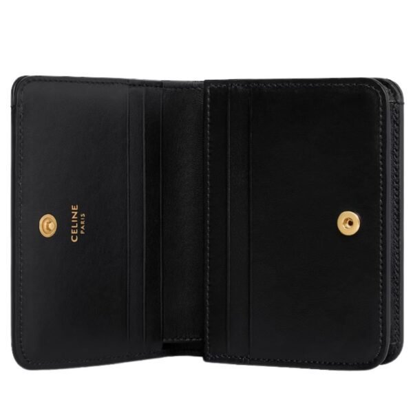 CELINE TRIOMPHE COMPACT WALLET IN SHINY CALFSKIN BLACK - Image 8