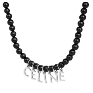 CELINE MONOCHROMS BEADS NECKLACE IN ONYX AND BRASS WITH RHODIUM FINISH