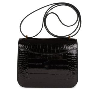 HERMÈS CONSTANCE 18 BLACK SHINY ALLIGATOR GOLD HARDWARE