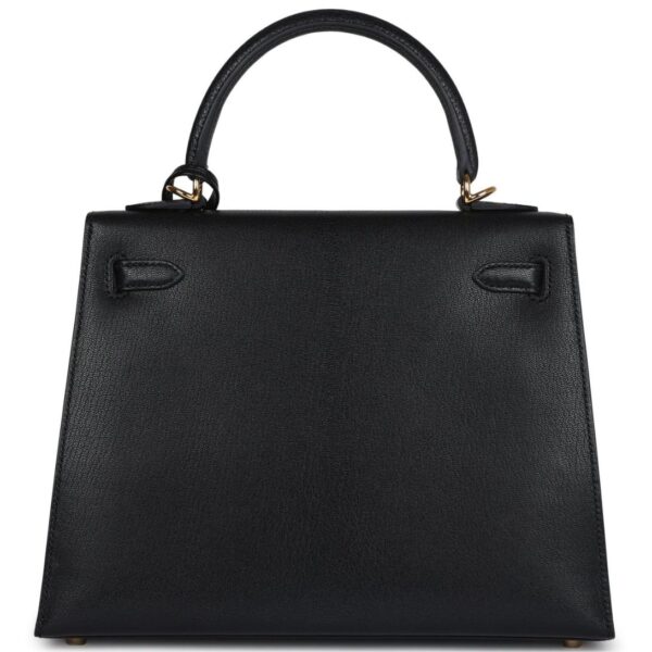 HERMÈS KELLY SELLIER 25 BLACK CHEVRE MYSORE GOLD HARDWARE - Image 2