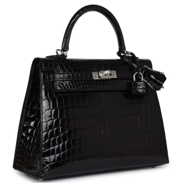 HERMÈS KELLY SELLIER 25 BLACK SHINY NILOTICUS CROCODILE PALLADIUM HARDWARE - Image 2