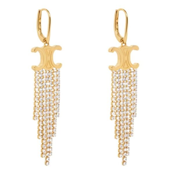 CELINE TRIOMPHE FRINGE EARRINGS IN BRASS WITH GOLD FINISH AND STRASS - Image 2