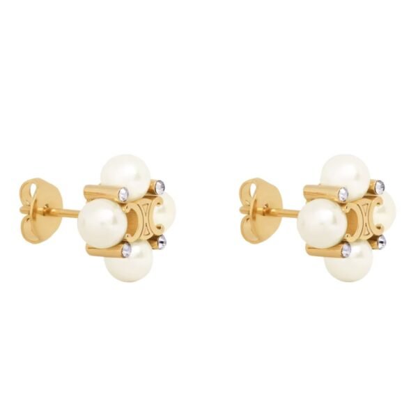 LES PERLES CELINE STUDS IN STRASS RESIN PEARLS AND BRASS WITH GOLD FINISH - Image 2