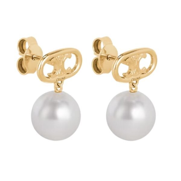 LES PERLES CELINE EARRINGS IN BRASS WITH GOLD FINISH AND GLASS PEARLS - Image 2