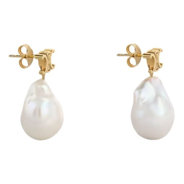 LES PERLES CELINE BAROQUE EARRINGS IN BRASS WITH GOLD FINISH AND CULTURED PEARLS - Image 2