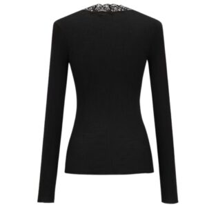SAINT LAURENT LACED CARDIGAN IN RIBBED WOOL AND SILK