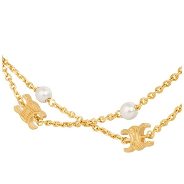 CELINE TRIOMPHE PEARL DOUBLE NECKLACE IN BRASS WITH GOLD FINISH AND RESIN PEARLS - Image 2