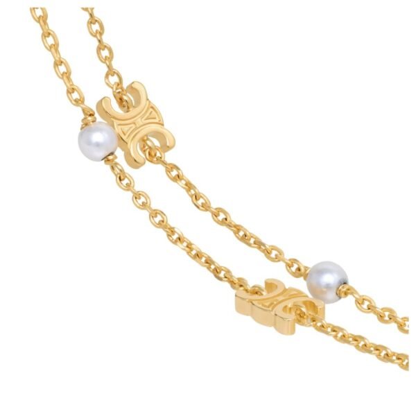 CELINE LES PERLES DOUBLE BRACELET IN BRASS WITH GOLD FINISH AND RESIN PEARLS - Image 2