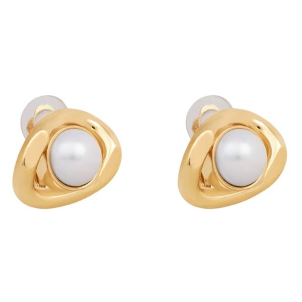 CELINE LES PERLES MAILLON EARRINGS IN BRASS WITH GOLD FINISH AND RESIN PEARLS - Image 2