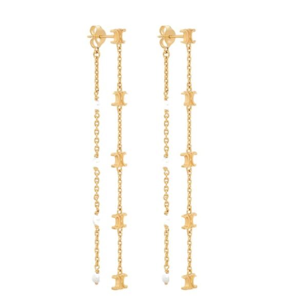 CELINE LES PERLES LONG EARRINGS IN BRASS WITH GOLD FINISH AND RESIN PEARLS - Image 2