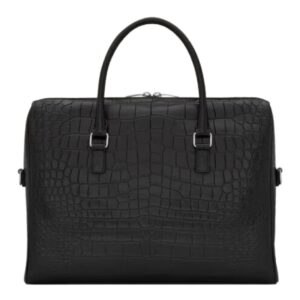 SAINT LAURENT DUFFLE BRIEFCASE BAG IN CROCODILE EMBOSSED MATTE LEATHER
