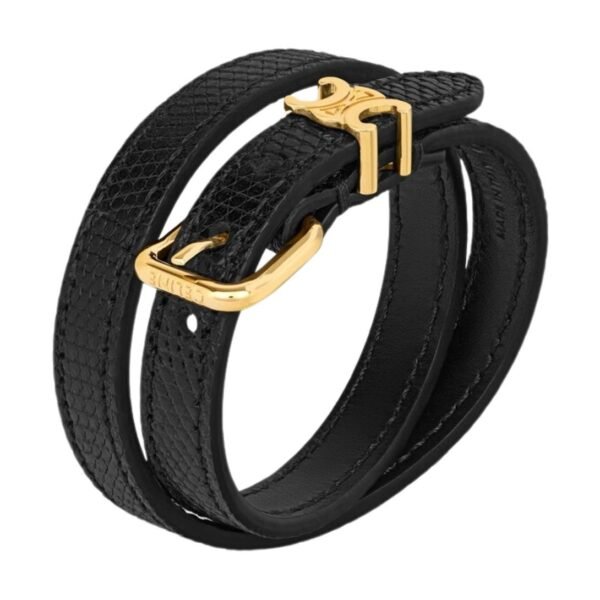 CELINE LES CUIRS DOUBLE BRACELET IN LIZARD CALFSKIN AND BRASS WITH GOLD FINISH - Image 2