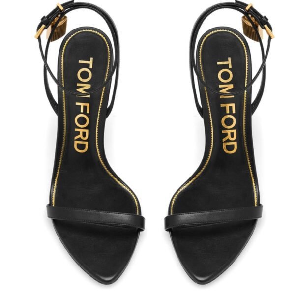 TOM FORD SHINY LEATHER PADLOCK POINTY NAKED SANDAL BLACK - Image 2