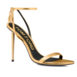 TOM FORD LAMINATED NAPPA LEATHER PADLOCK POINTY NAKED SANDAL GOLD