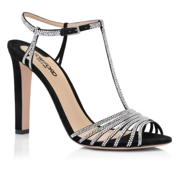 TOM FORD CRYSTAL EMBELLISHED SUEDE LEATHER JERRY SANDAL BLACK - Image 2