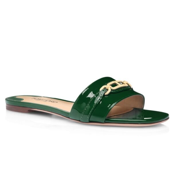 TOM FORD PATENT LEATHER WHITNEY SLIDE EMERLAD GREEN - Image 2