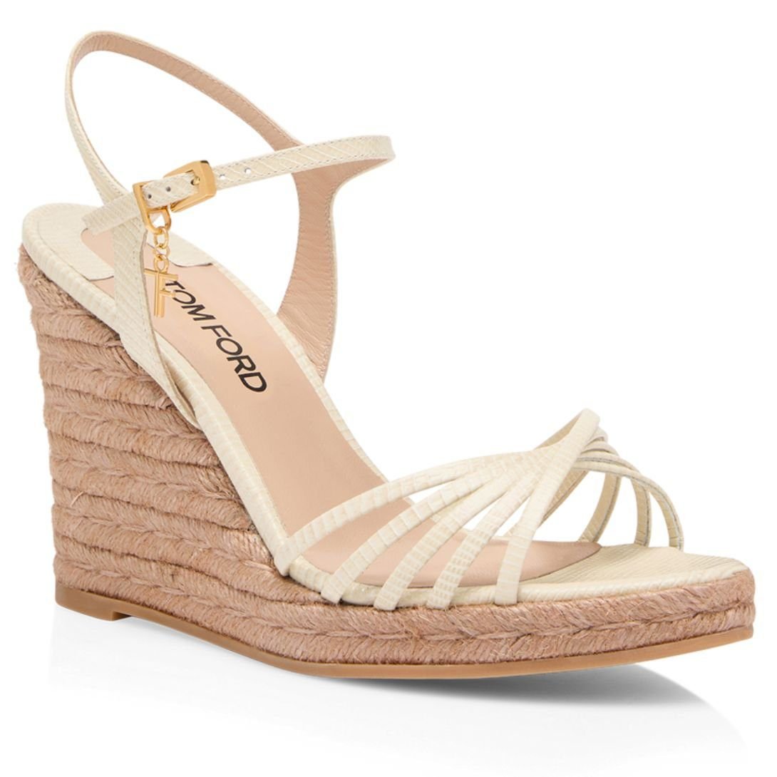 TOM FORD PRINTED LIZARD LEATHER CABANA WEDGE ESPADRILLE IVORY - Image 2