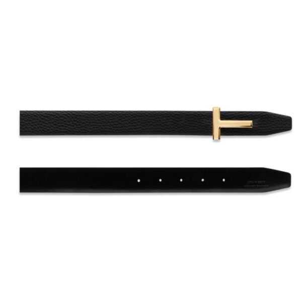 TOM FORD GRAIN LEATHER AND SMOOTH LEATHER REVERSIBLE T BELT 30 MM BLACK - Image 2
