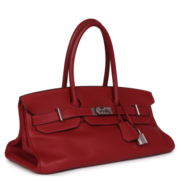 PRE-OWNED HERMÈS SHOULDER BIRKIN 42 JPG ROUGE VIF CLEMENCE PALLADIUM HARDWARE - Image 3