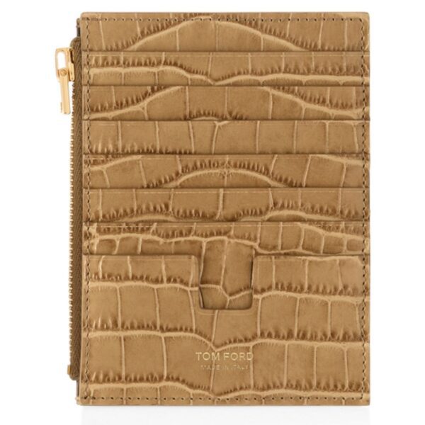 TOM FORD STAMPED CROCODILE LEATHER ZIPPED CARD HOLDER SAFARI BEIGE - Image 2
