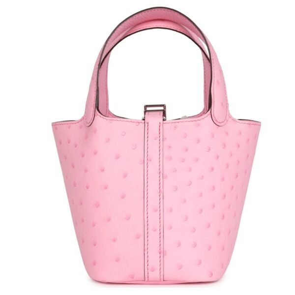 HERMÈS MICRO PICOTIN LOCK 14 BUBBLEGUM OSTRICH PALLADIUM HARDWARE - Image 2