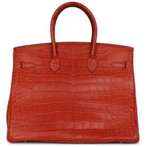PRE-OWNED HERMÈS BIRKIN 35 SANGUINE MATTE ALLIGATOR GOLD HARDWARE