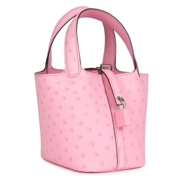 HERMÈS MICRO PICOTIN LOCK 14 BUBBLEGUM OSTRICH PALLADIUM HARDWARE - Image 3