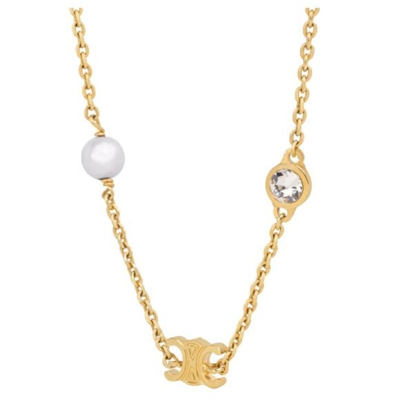 CELINE BRACELET IN BRASS STRASS AND RESIN PEARLS - Image 2